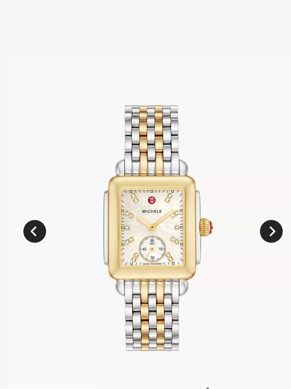 Michele Two-Tone Gold and Silver Bracelet Watch with Mother-of-Pearl Dial